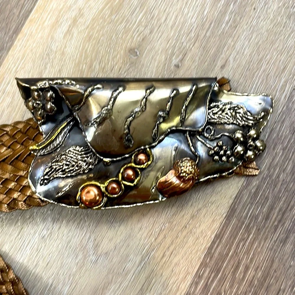 Statement Metal Belt Buckle Woven Belt Metallic Copper Bronze Handmade Unique
